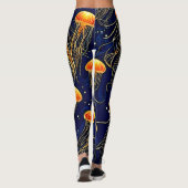 Oranje kwallenpatroon kunst leggings (Achterkant)