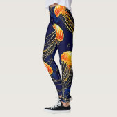 Oranje kwallenpatroon kunst leggings (Links)