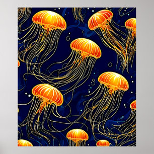 Oranje kwallenpatroon kunst poster
