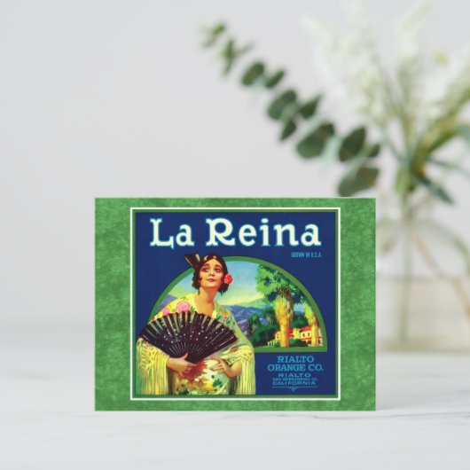  Oranje label La Reina Briefkaart (Staand voorkant)