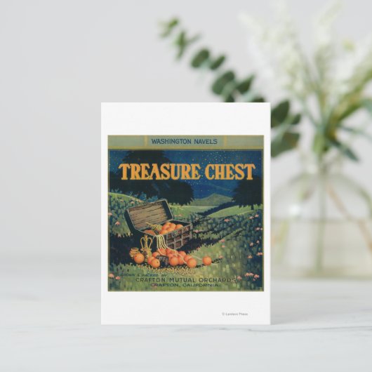 Oranje label voor schatkist (veldversie) briefkaart (Staand voorkant)