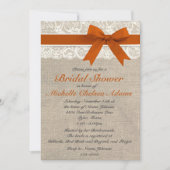 Oranje Lace Burlap Bridal Shower Kaart (Voorkant)