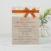 Oranje Lace Burlap Bridal Shower Kaart (Staand voorkant)