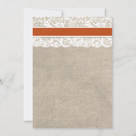 Oranje Lace Burlap Bridal Shower Kaart (Achterkant)