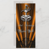 Oranje Lace Masquerade Silver 50th Birthday Kaart (Voorkant / Achterkant)