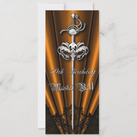 Oranje Lace Masquerade Silver 50th Birthday Kaart (Voorkant)