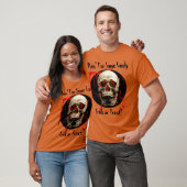 Oranje lachende schedel bloedige halloween t-shirt (Unisex)