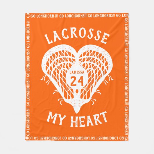 Oranje Lacrosse Mijn Heart Fleece Blanket Deken (Voorkant)