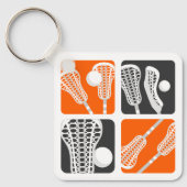 Oranje Lacrosse Stokken en Ballen Sleutelhanger (Voorkant)