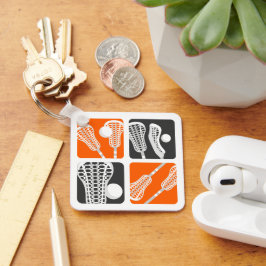 Oranje Lacrosse Stokken en Ballen Sleutelhanger