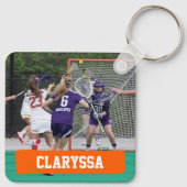 Oranje Lacrosse Stokken en Ballen Sleutelhanger (Achterkant)
