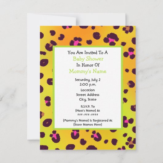 Oranje lakspafdruk en groen Baby shower Kaart (Achterkant)