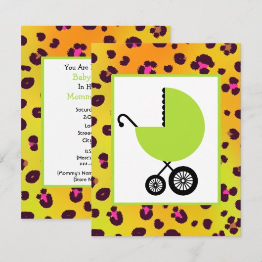 Oranje lakspafdruk en groen Baby shower Kaart (Voorkant / Achterkant)