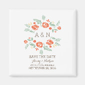 Oranje landelijk bloemmonogram Opslaan datum Magneet (Voorkant)