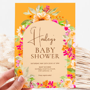 Oranje landelijke bloemschildering Baby shower Kaart