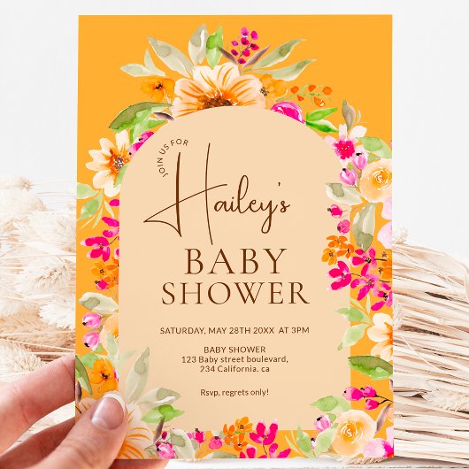 Oranje landelijke bloemschildering Baby shower Kaart