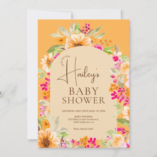 Oranje landelijke bloemschildering Baby shower Kaart (Voorkant)