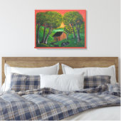 Oranje landschap van de schelp van de boomstam canvas afdruk (Insitu (Slaapkamer))