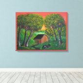 Oranje landschap van de schelp van de boomstam canvas afdruk (Insitu (Houten vloer))