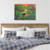 Oranje landschap van de schelp van de boomstam canvas afdruk (Insitu (Slaapkamer))