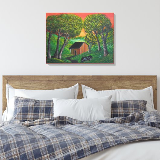 Oranje landschap van de schelp van de boomstam canvas afdruk (Insitu (Slaapkamer))