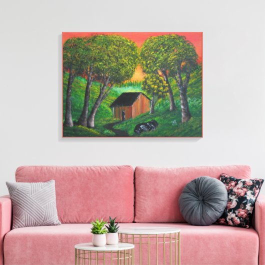 Oranje landschap van de schelp van de boomstam canvas afdruk (Insitu (Woonkamer))