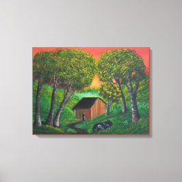 Oranje landschap van de schelp van de boomstam canvas afdruk