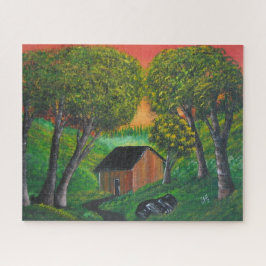 Oranje landschap van de schelp van de boomstam legpuzzel