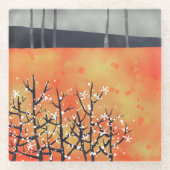 Oranje landschapskunst verbrand glazen onderzetter (Voorkant)