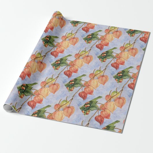 Oranje Lantaarnbloemen Cadeaupapier (Uitgerold)