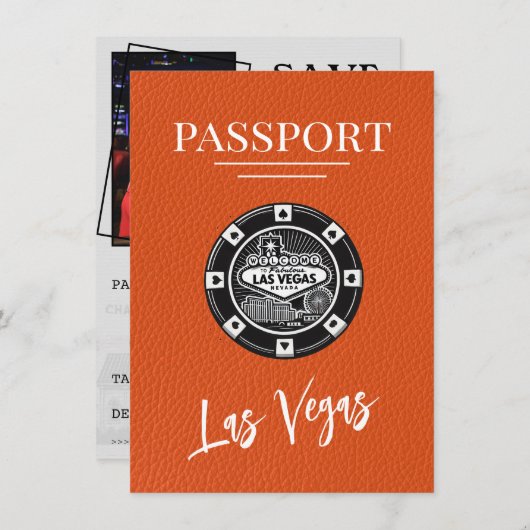 Oranje Las Vegas Passport Bewaar de datum Save The Date (Voorkant / Achterkant)