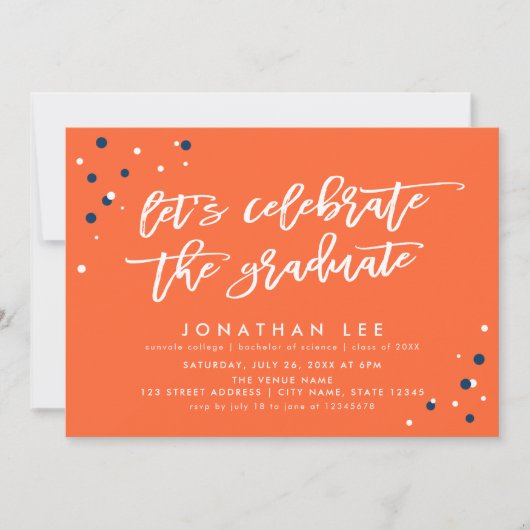 Oranje Laten we het Afstuderen Afstudeerder feest Kaart (Voorkant)