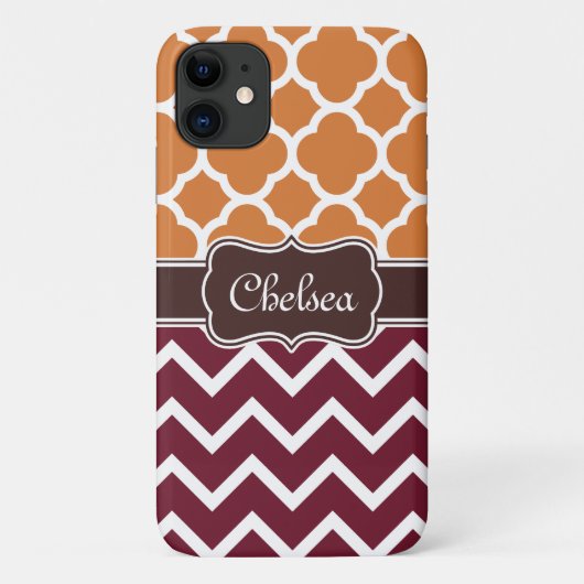 Oranje Lattice Maroon Chevron Pattern Naam bruin Case-Mate iPhone Case (Achterkant)