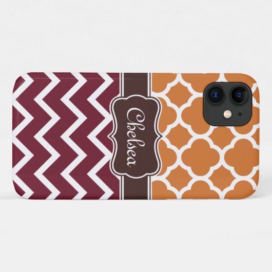 Oranje Lattice Maroon Chevron Pattern Naam bruin Case-Mate iPhone Case (Achterkant (horizontaal))
