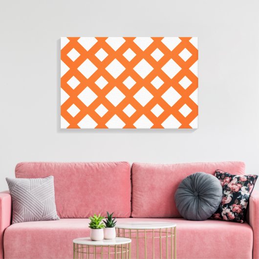 Oranje Lattice on White Canvas Afdruk (Insitu (Woonkamer))