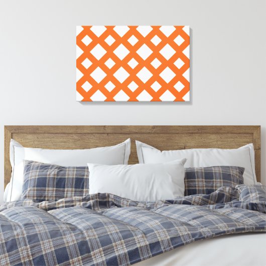 Oranje Lattice on White Canvas Afdruk (Insitu (Slaapkamer))
