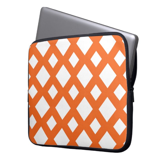 Oranje Lattice on White Laptop Sleeve (Voorkant Links)