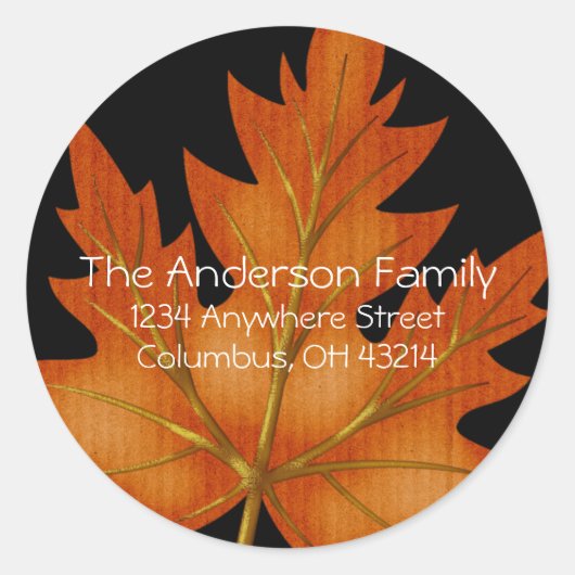Oranje Leaf Herfst Seizoen - Retouradreslabels Ronde Sticker (Voorkant)