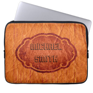 Oranje leder laptop sleeve