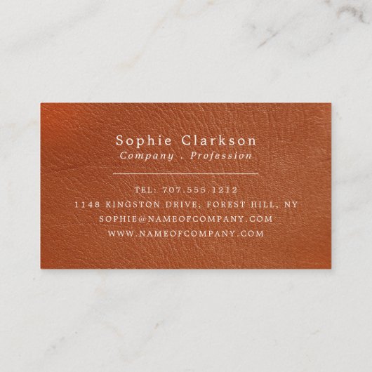 Oranje ledereffect, bijtend visitekaartje (Achterkant)