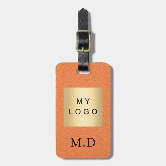 Oranje lederen bedrijf logo monogram bagagelabel (Voorkant verticaal)