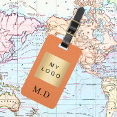 Oranje lederen bedrijf logo monogram bagagelabel