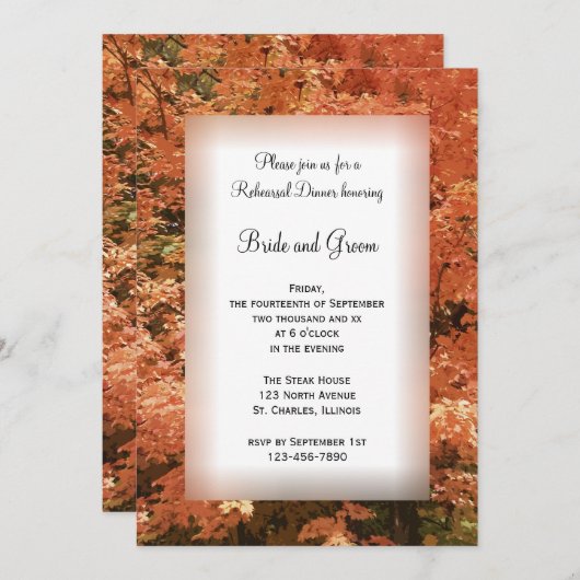 Oranje lederen feest van de bruiloft kaart (Voorkant / Achterkant)