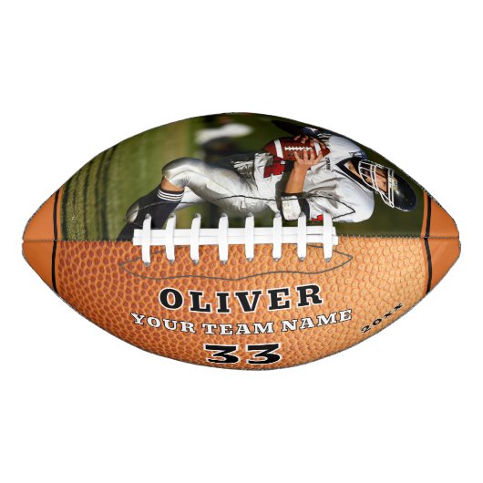 Oranje Lederen Print Team Speler Nummer Foto American Football (Voorkant)