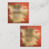 Oranje ledertextiel met goudflesjes vierkante visitekaartje (Voorkant / Achterkant)