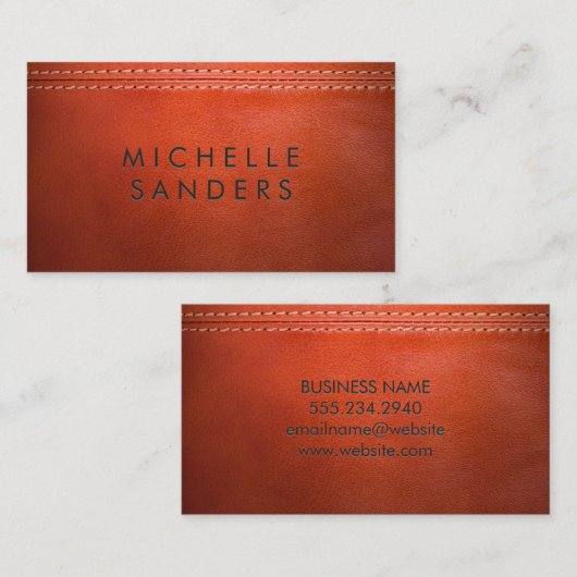 Oranje Leer Textuur | Dubbel Gestikt Visitekaartje (Voorkant / Achterkant)