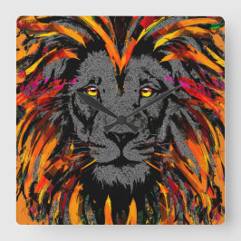 Oranje leeuwwandklok - Lionhoofdillustratie Vierkante Klok