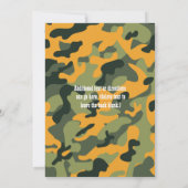 Oranje leger camouflage verjaardagsfeestje uitnodi kaart (Achterkant)