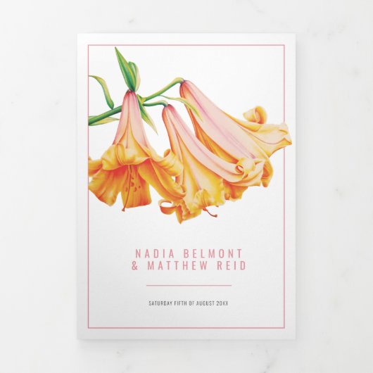 Oranje lelie bloem waterverf bruiloft drieluik programma (Cover)