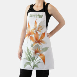 Oranje Lelie Bloemen gepersonaliseerd Schort